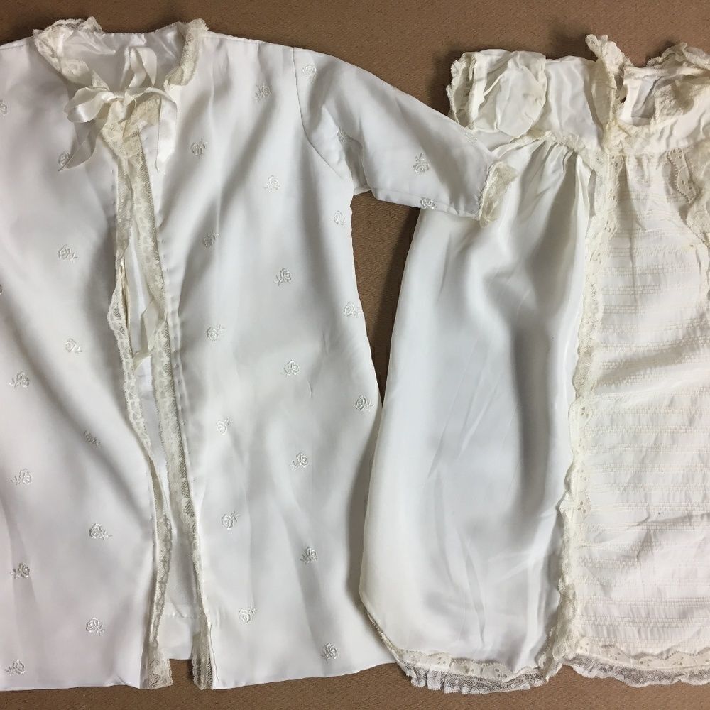 Baby Christening Set Dress Lined Coat Bow Vintage